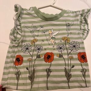 Green Striped Kids Shirt with tinkerbell  and Floral Design 4t
